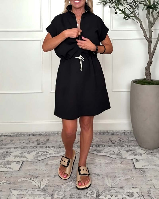 Robe Fermeture Éclair Cordon Taille Décontractée