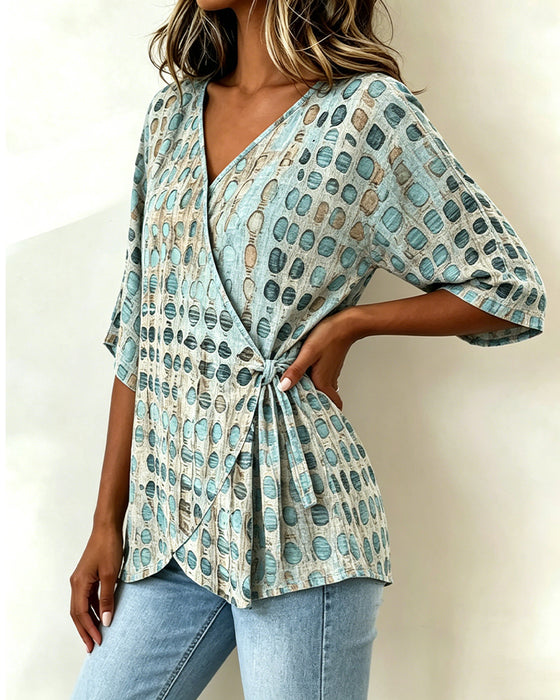Blouse Décontractée À Pois Lacets