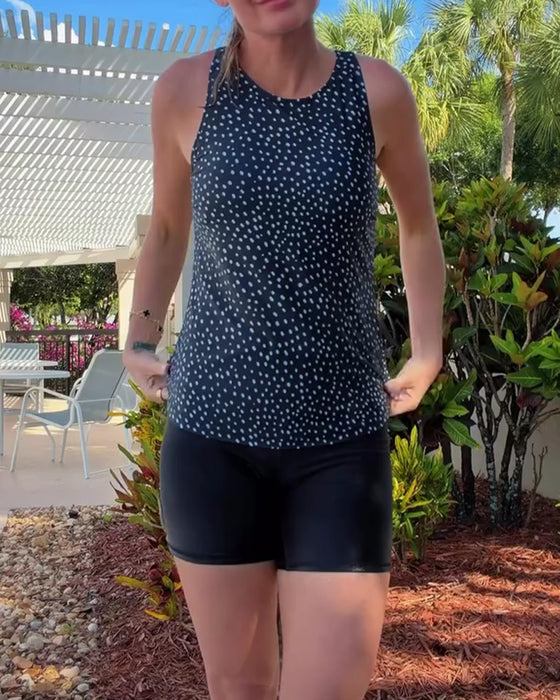 Tankini Col Rond Sans Manches À Pois