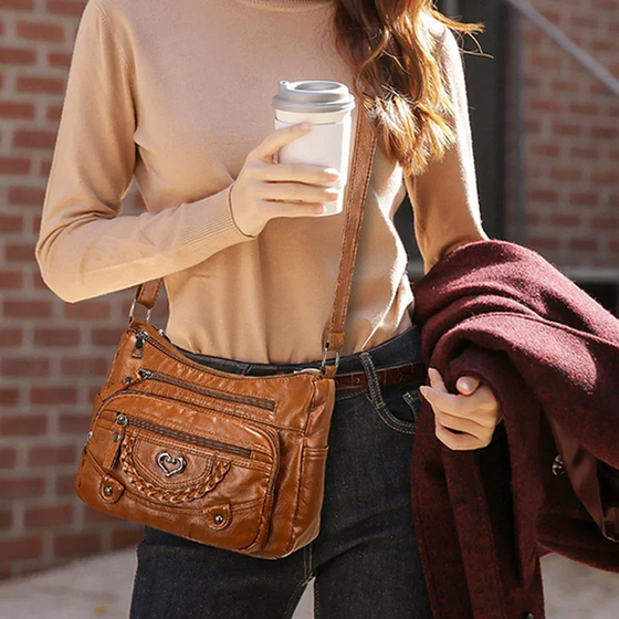 Femmes Doux PU Cuir Multi-Poche Sac Bandoulière