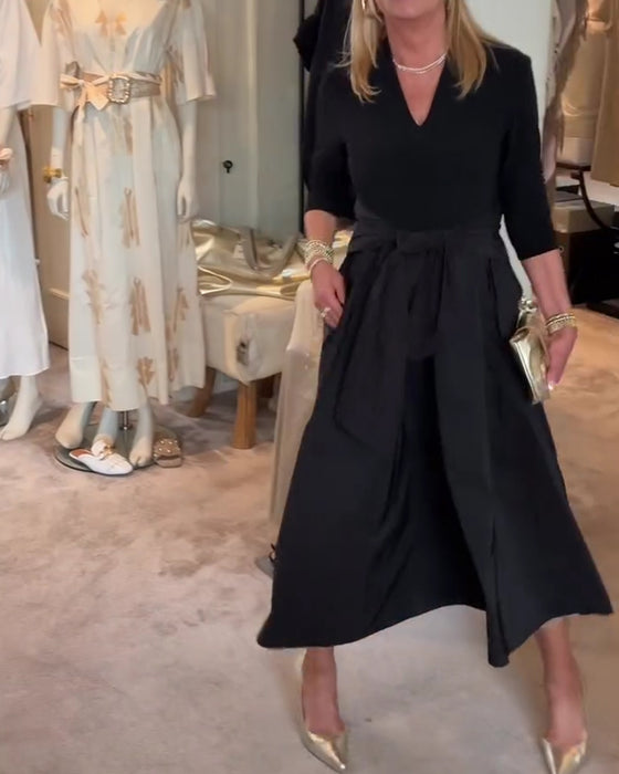 Robe Ceinture Nouée Panneau Poche Appliquée Plein-Cercle