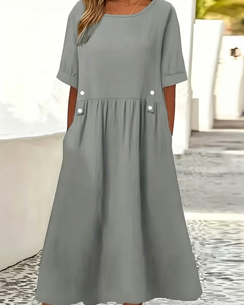 Robe Encolure Ronde Manche Courte Couleur Unie