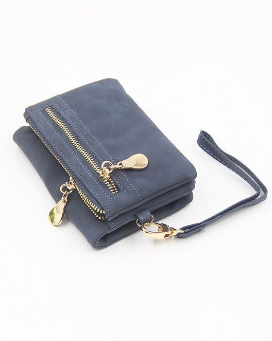 Portefeuille Bifold À Fermeture Éclair Pour Femme Uni Court Porte-Cartes