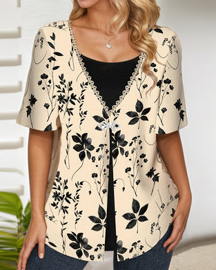 Blouse Décontractée Imprimée Faux Deux Pièces