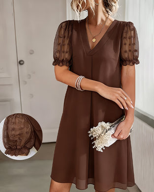 Robes Manche Bouffante Col V A-Ligne Patchwork