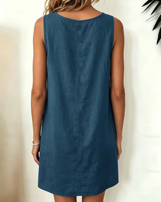 Robe Col Rond Patchwork Sans Manches