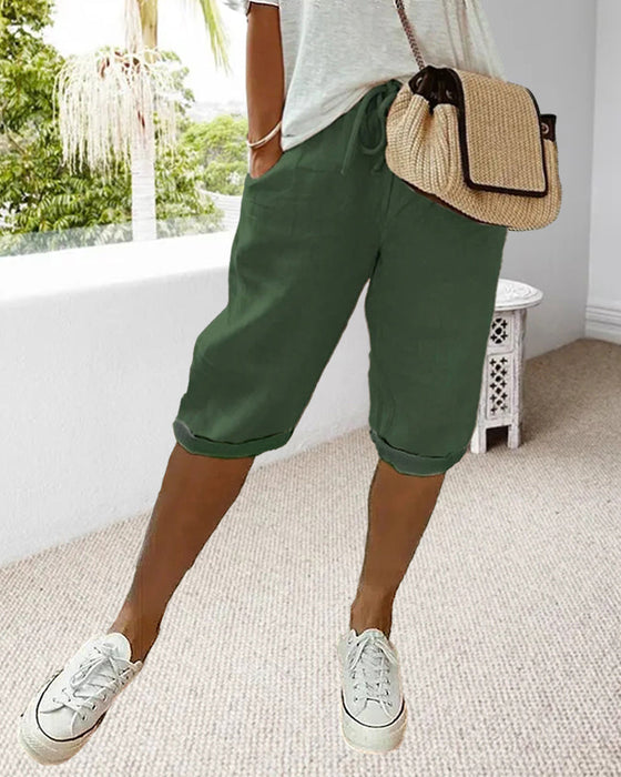Pantalon confortable avec cordon de serrage de couleur unie