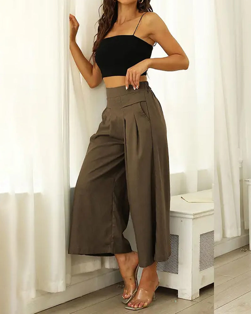 Pantalon Drapé Uni Décontracté Large