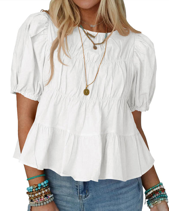 Blouse Manche Bouffante Coupe Loose Volantée