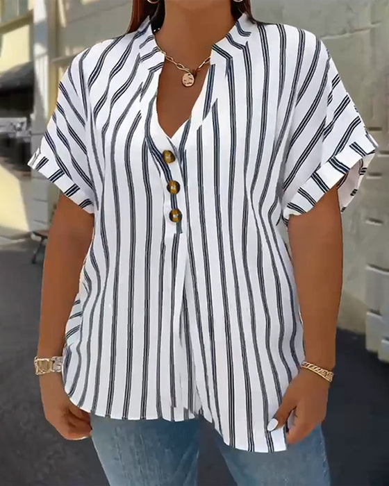 Blouse à Boutons Col en V Rayée