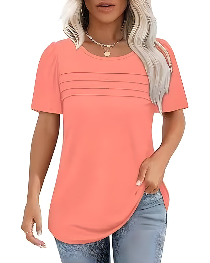 T-Shirt Plissé Ample Col Rond Manches Courtes