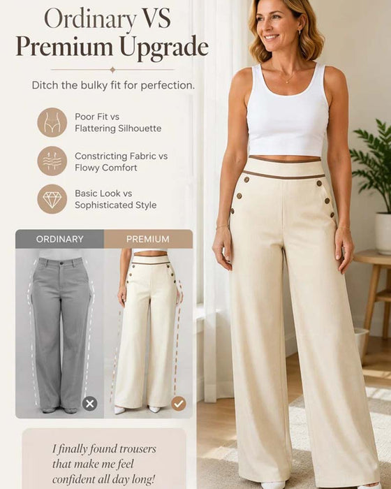Pantalon Bouton Ligne Coupe Large Long