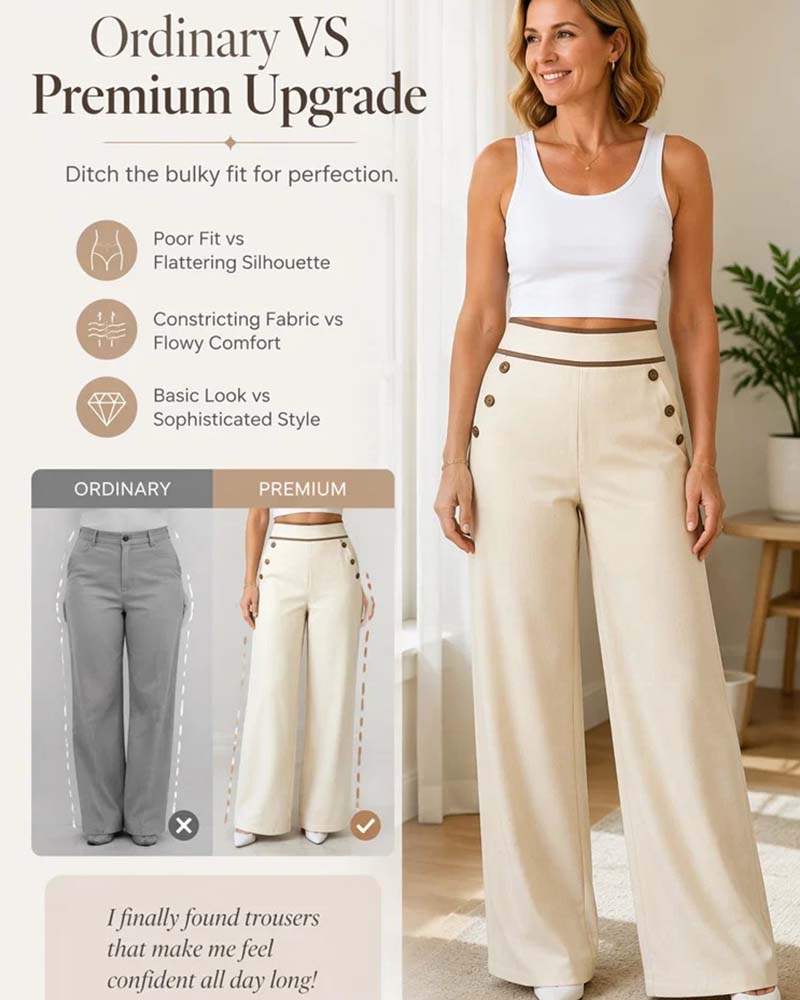 Pantalon Bouton Ligne Coupe Large Long