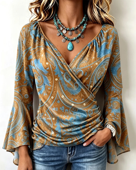 Blouse Col V Croix Volant