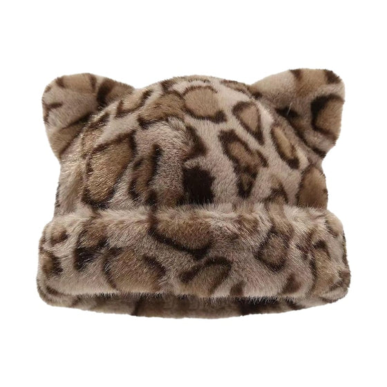 Chapeau Imprimé Léopard Peluche Oreille De Chat