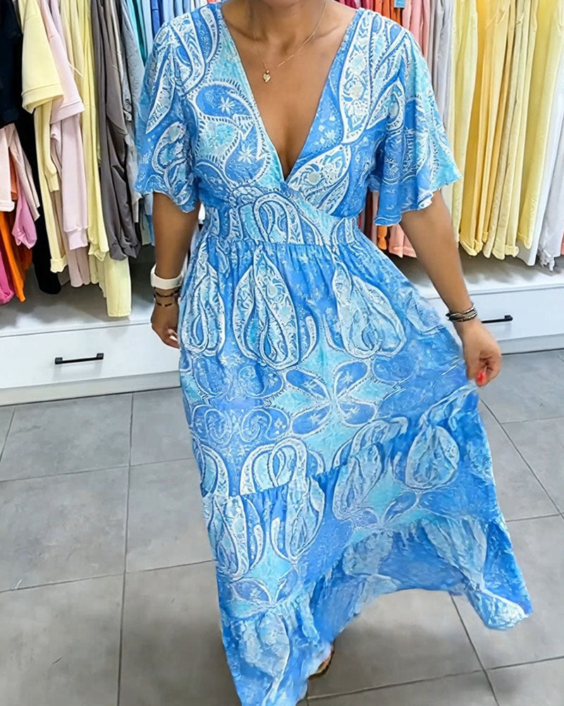 Robe Col V Volant Imprimé