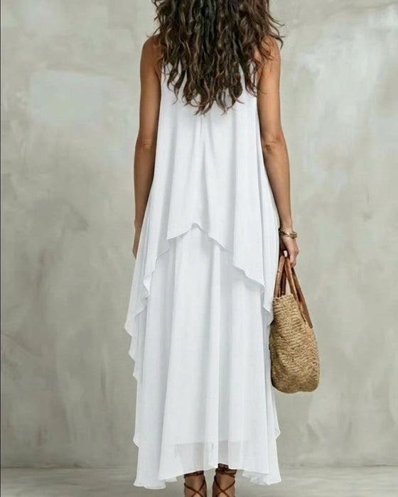 Robe Col Rond Sans Manches Irrégulière