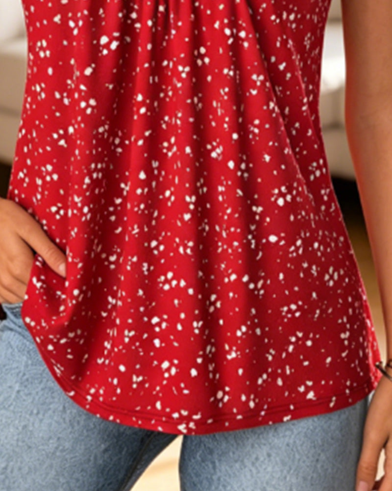 Débardeur Petit Imprimé Floral Sans Manches Dentelle