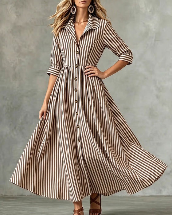 Robe Col Chemise Taille Rayée