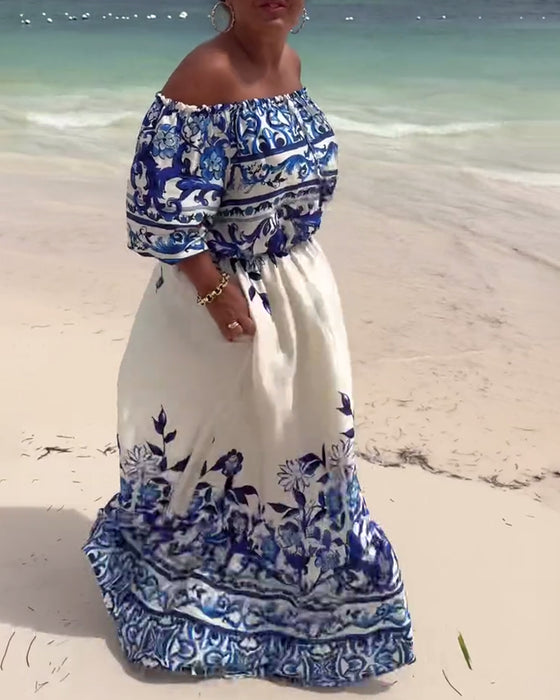 Robe Off-Shoulder Imprimé Resort