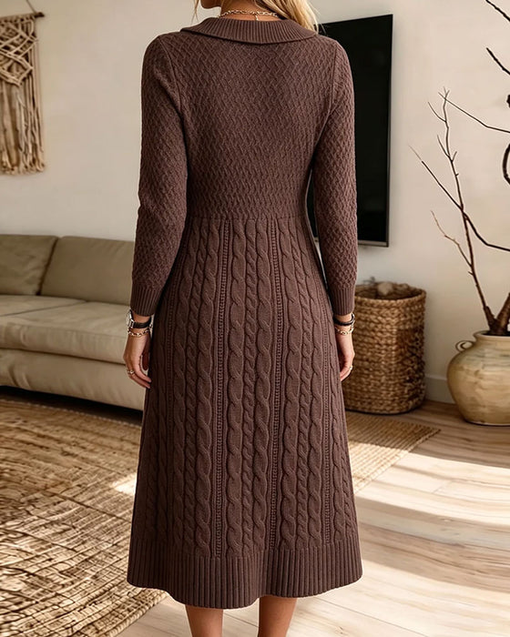 Robe Pull Col Peter Pan Tricot Torsadé