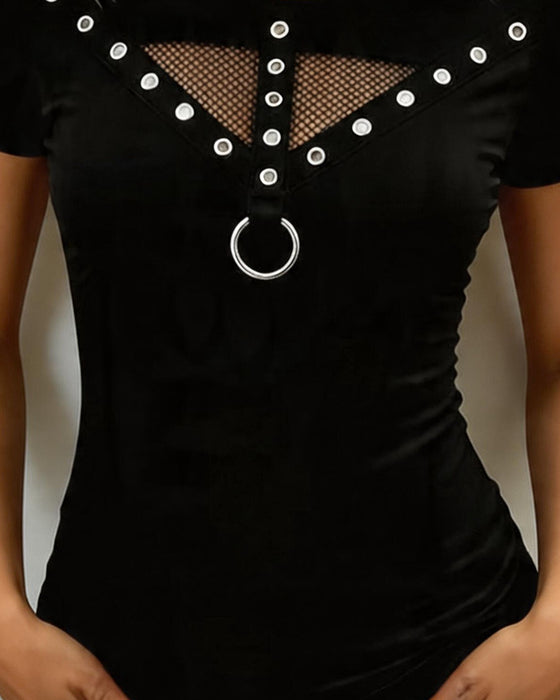 T-Shirt Col Rond Décontracté Ajouré