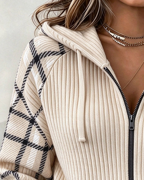 Manteau Fermeture Éclair Vichy Cordon À Capuche