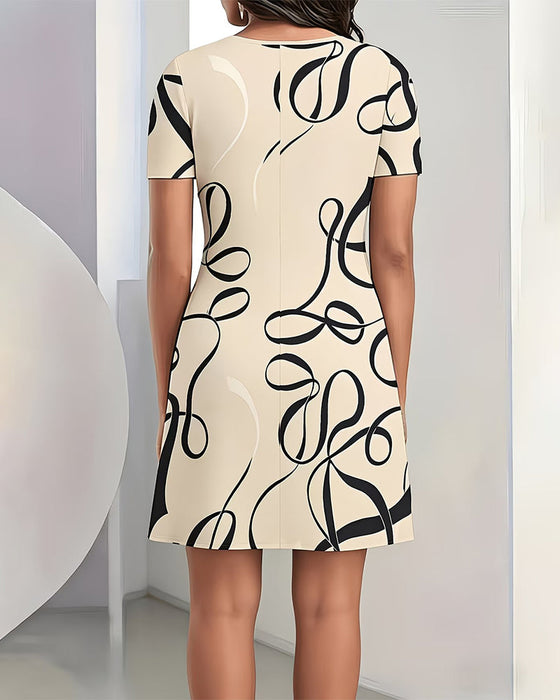 Robe Imprimé Lignes Col Rond