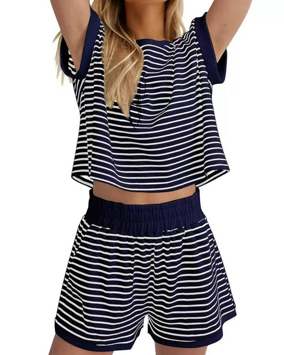 Ensembles Rayé Manche Courte Taille Élastique