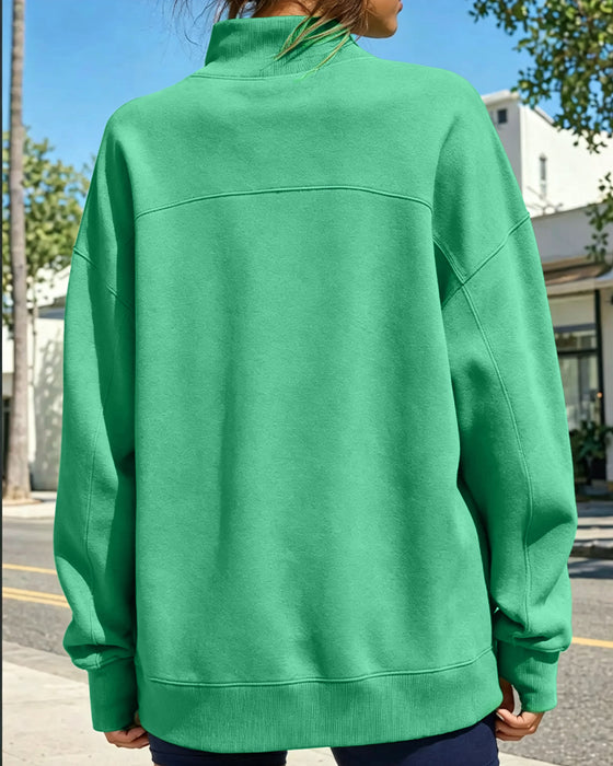 Sweatshirt Col Haut Épaule Descendue Uni