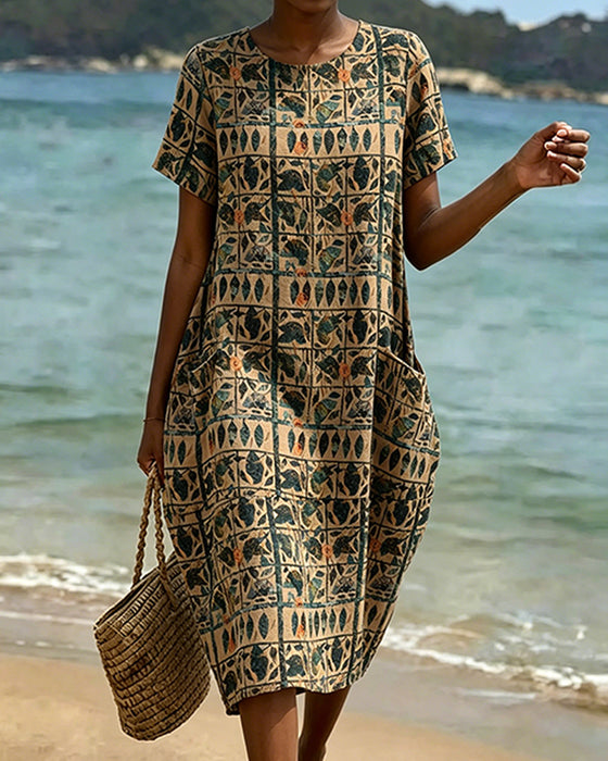 Robe Vintage Col Rond Poche