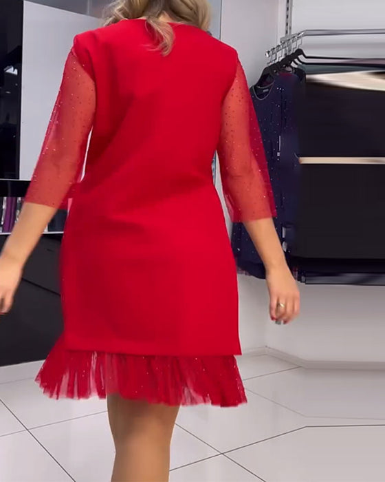 Robe à paillettes et coutures en maille de couleur unie