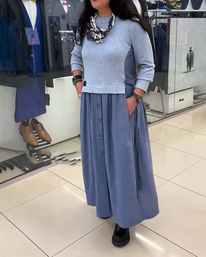 Robe Décontracté À Contraste De Couleurs Col Rond