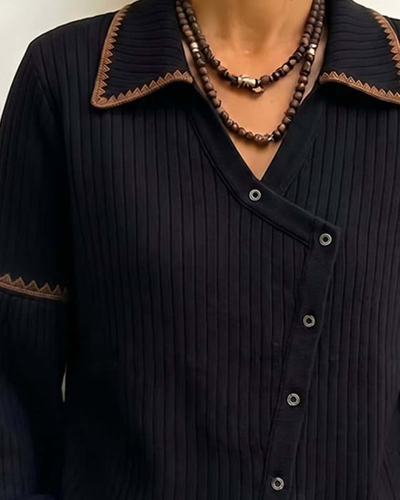 Manteau Col Rabattu Bouton Manche Lanterne