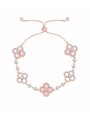 Bague & Bracelet Coquille Rose Trèfle À Quatre Feuilles