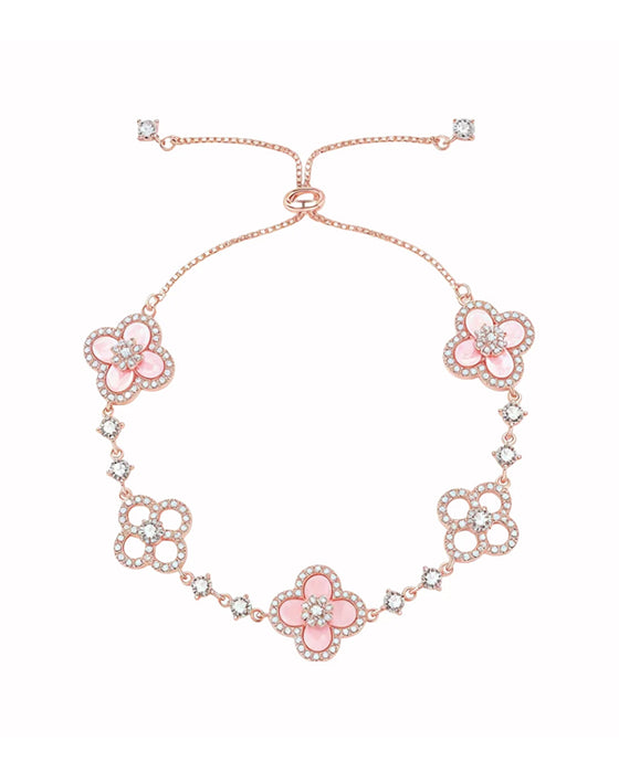 Bague & Bracelet Coquille Rose Trèfle À Quatre Feuilles