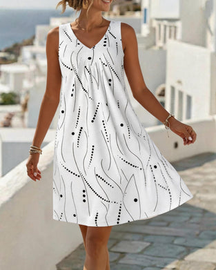 Robe Sans Manche Col V A-Ligne Patchwork