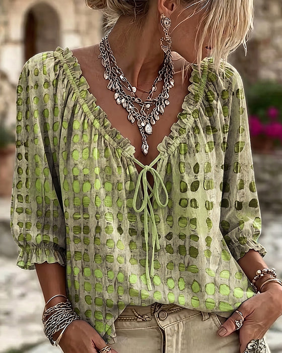 Blouse À Pois Avec Lacets