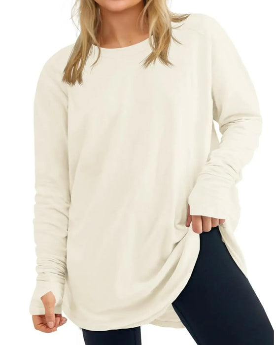 T-Shirt Col Rond Manches Longues Unie Coupe Oversized