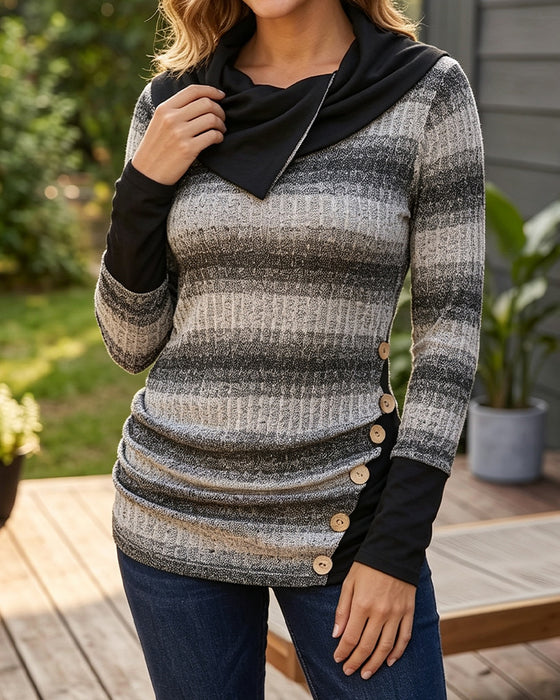Sweatshirt Irrégulier Rayure Bouton