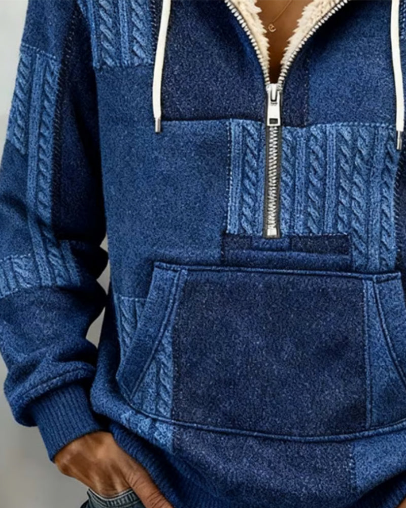 Sweat À Capuche Décontracté À Demi-Fermeture Et Poche