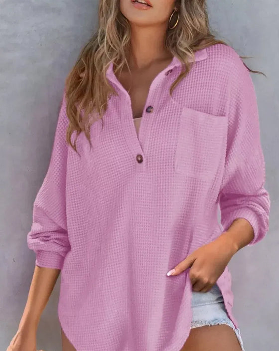 Chemisier Unie Boutonné Ample Revers