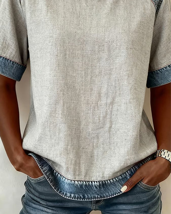Haut Jean Patchwork Manches Courtes