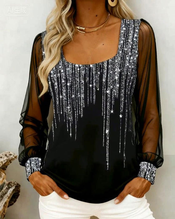 Haut Tendance À Manches Longues Et Détails Patchwork