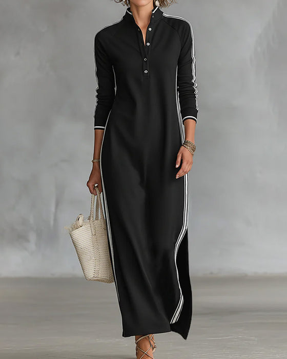 Robe Contraste Bouton Col V