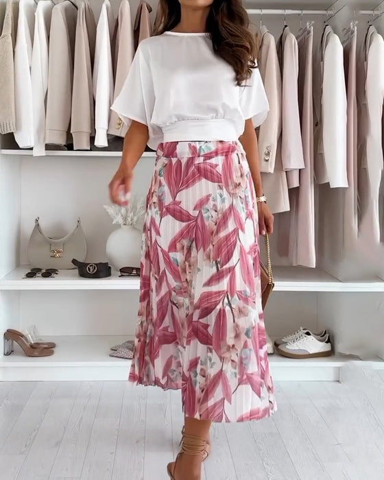 Blouse Couleur Unie Taille Nouée Manche Courte