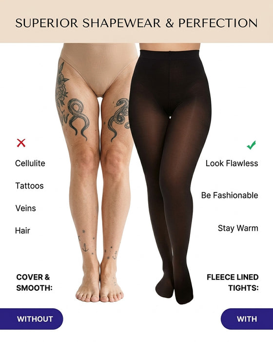 Panneau Transparent Avec Collant Doublé Polaire Stay-Warm Contrôle Du Ventre Effet Transparent Collant Bodysuit Noir Basique