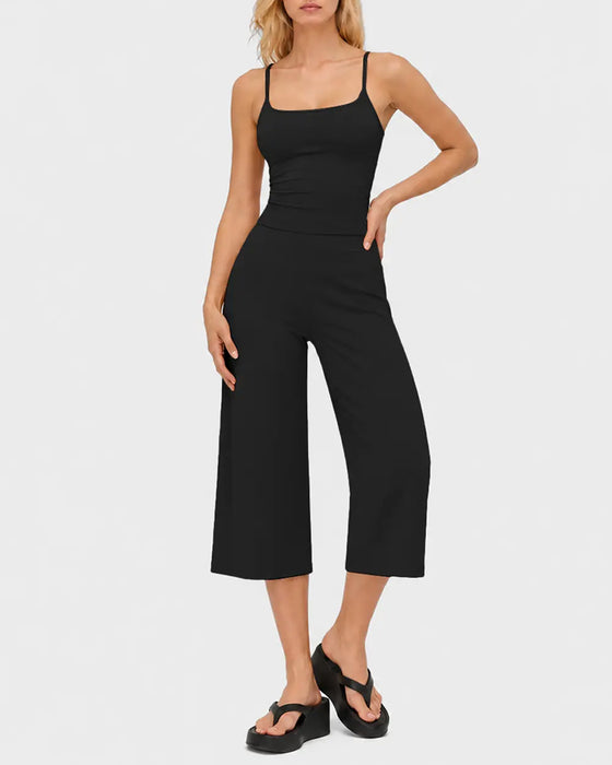 Ensemble Couleur Unie Bretelle Jambe Large