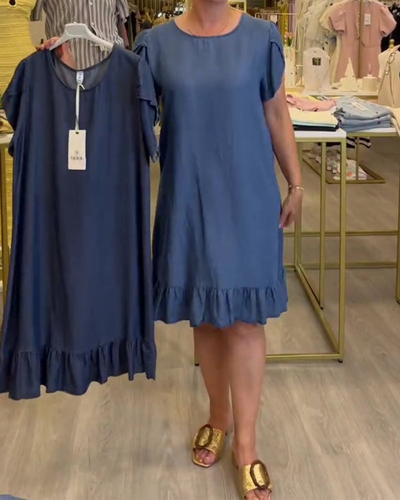 Robe Décontractée Denim Volantée
