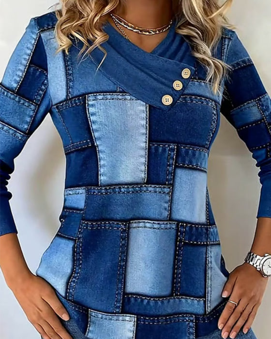 Haut À Manches Longues À Col V Avec Contraste Uni